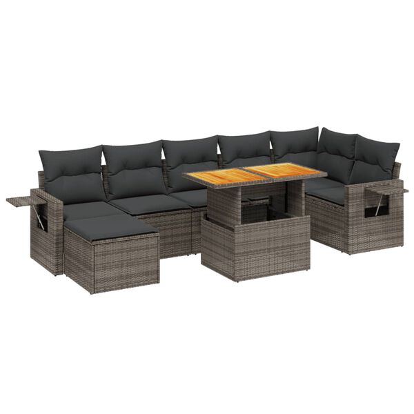 vidaXL 8-tlg. Garten-Sofagarnitur mit Kissen Grau Poly Rattan
