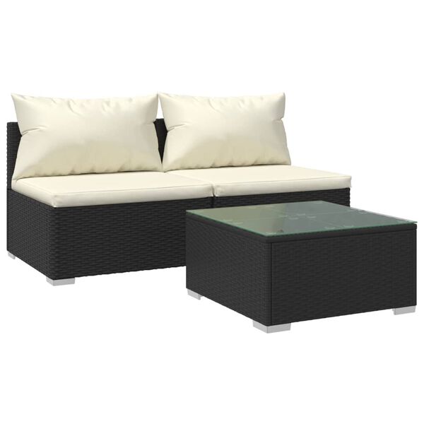 vidaXL 3-tlg. Garten-Lounge-Set mit Kissen Poly Rattan Schwarz