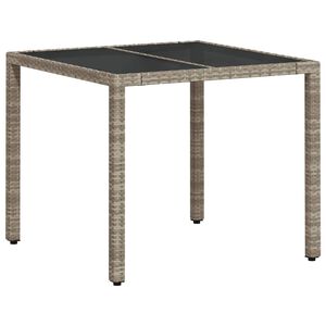 vidaXL Gartentisch mit Glasplatte Hellgrau 90x90x75 cm Poly Rattan