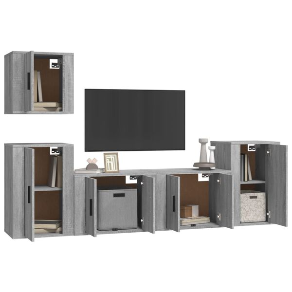 vidaXL 5-tlg. TV-Schrank-Set Grau Sonoma Holzwerkstoff