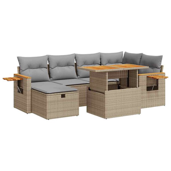 vidaXL 8-tlg. Garten-Sofagarnitur mit Kissen Beige Poly Rattan