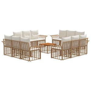 vidaXL Outdoor-Sofagarnitur 13 pcs Nat&uuml;rlich und Cremwei&szlig; Polyester