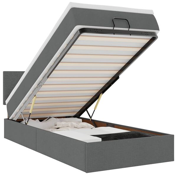 vidaXL Ottoman-Bett mit Matratze & LEDs Dunkelgrau 90x190 cm Stoff