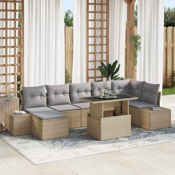 vidaXL Garten-Sofa-Set mit Kissen 8 pcs Beige und Hellgrau