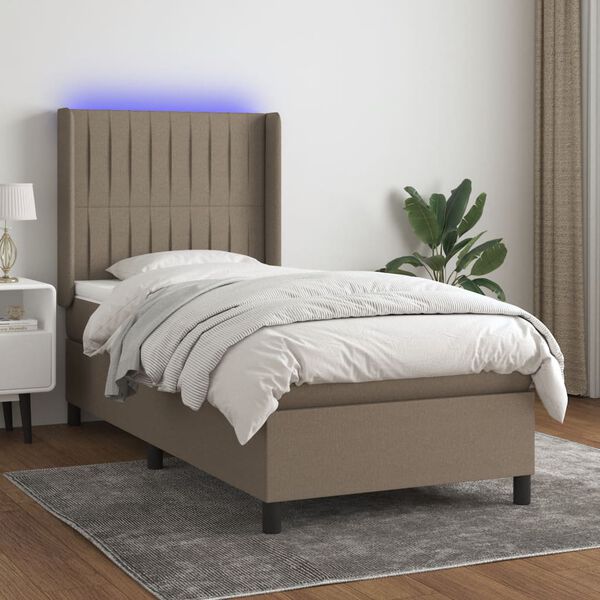 vidaXL Boxspringbett mit Matratze & LED Taupe 90x190 cm Stoff