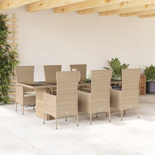 vidaXL 11-tlg. Garten-Essgruppe mit Kissen Beige Poly Rattan