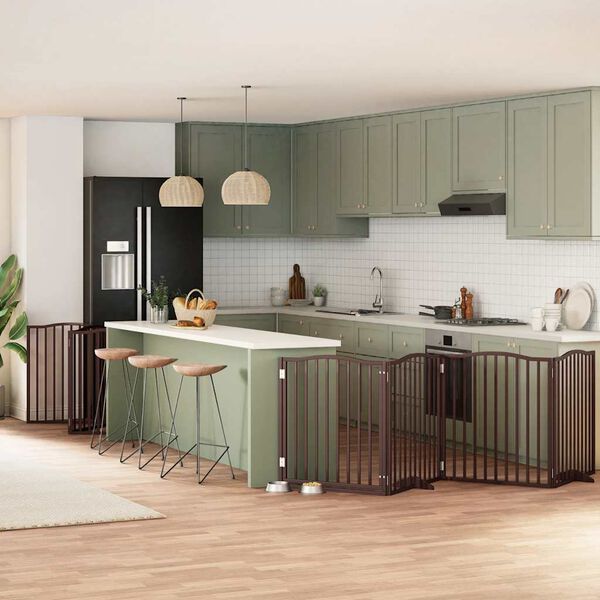 vidaXL 10-tlg. Hundetor mit T&uuml;r Faltbar Braun 800 cm Pappelholz