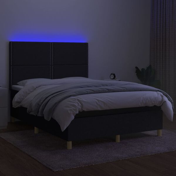 vidaXL Boxspringbett mit Matratze & LED Schwarz 140x200 cm Stoff