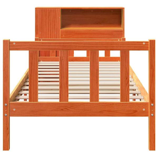 vidaXL Massivholzbett mit Regal ohne Matratze Wachsbraun 75x190 cm