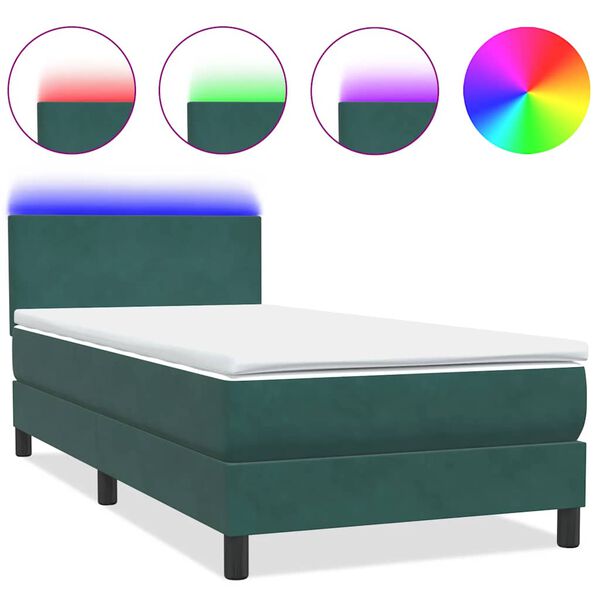 vidaXL Boxspringbett mit Matratze & LED Dunkelgr&uuml;n 100x220 cm Samt