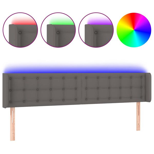 vidaXL LED Kopfteil Grau 163x16x78/88 cm Kunstleder
