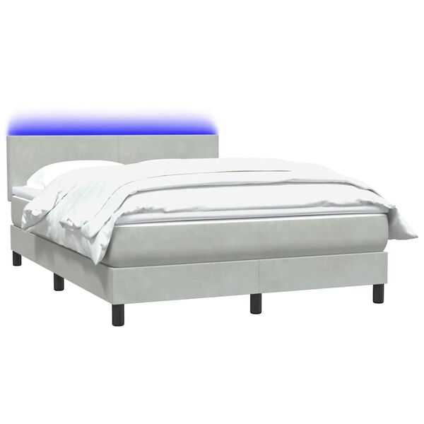 vidaXL Boxspringbett mit Matratze & LED Hellgrau 140x220 cm Samt