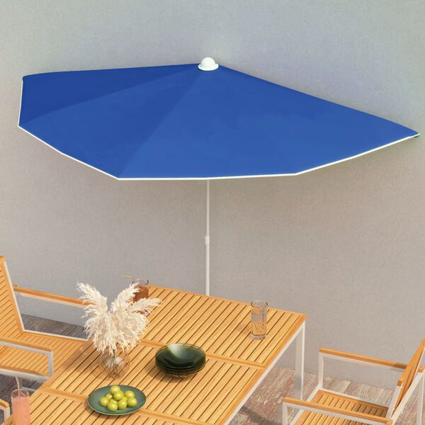 vidaXL Halb-Sonnenschirm mit Mast 180x90 cm Azurblau