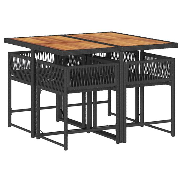 vidaXL 5-tlg. Garten-Essgruppe mit Kissen Schwarz Poly Rattan