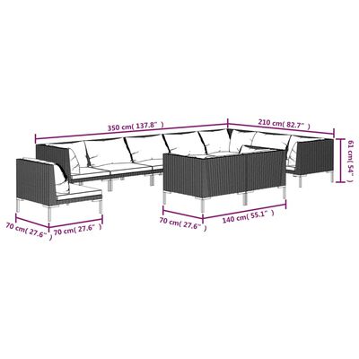 vidaXL 10-tlg. Garten-Lounge-Set mit Auflagen Poly Rattan Dunkelgrau