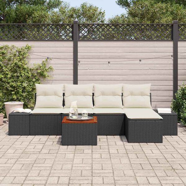 vidaXL Gartensofa-set mit Speicher 6 pcs Schwarz und Creme Poly-Rattan