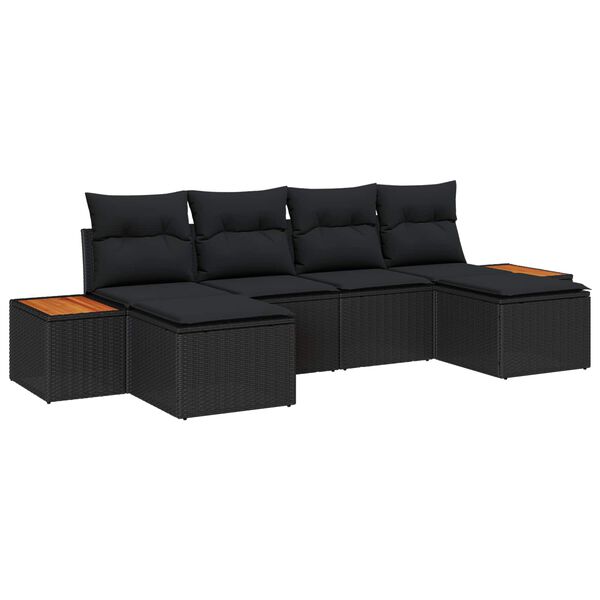 vidaXL Gartensofa-set mit Kissen 6 pcs Schwarz Poly-Rattan