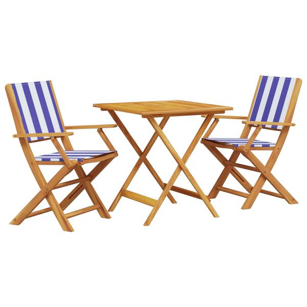 vidaXL 3-tlg. Bistro-Set Blau und Wei&szlig; Stoff und Massivholz