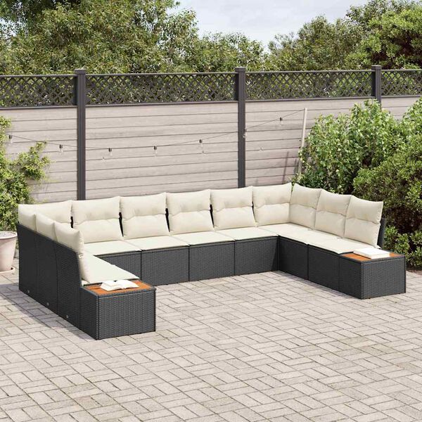 vidaXL Gartensofa-set mit Kissen 10 pcs Schwarz und Creme Polyrattan