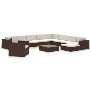 vidaXL 12-tlg. Garten-Lounge-Set mit Auflagen Poly Rattan Braun