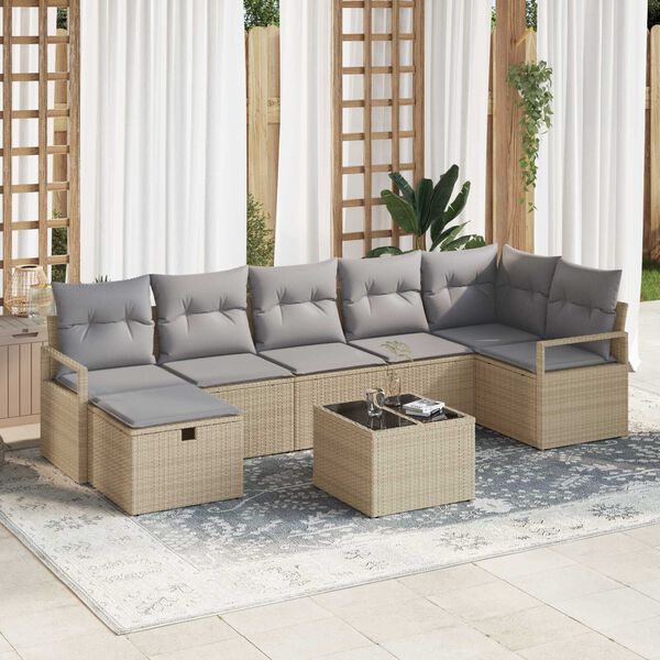 vidaXL Sofa Set mit Kissen 8 pcs Beige und Hellgrau Poly-Rattan