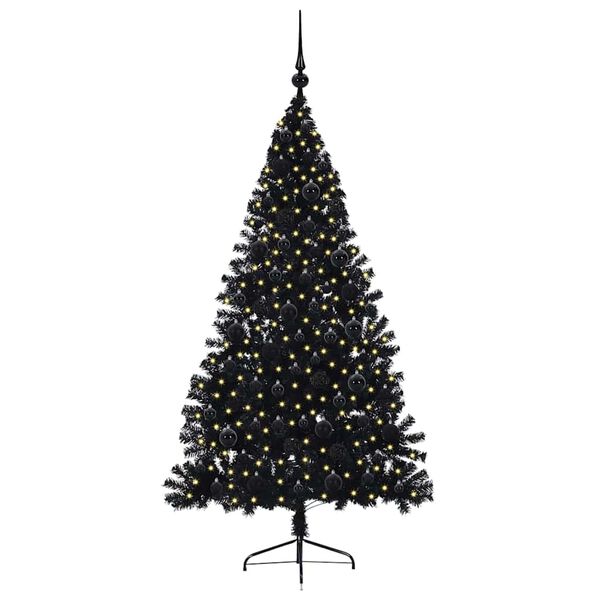 vidaXL K&uuml;nstlicher vorbeleuchteter Weihnachtsbaum Schwarz 180 cm PVC