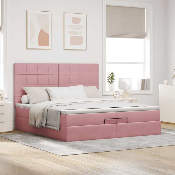vidaXL Ottoman-Bett mit Matratzen Rosa 200x200 cm Samt