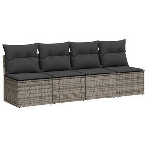 vidaXL Gartensofa mit Kissen 4-Sitzer Grau Poly Rattan