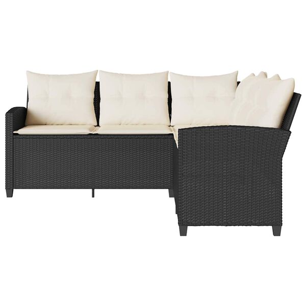 vidaXL L-förmiges Couchsofa mit Kissen Schwarzes Polyrattan