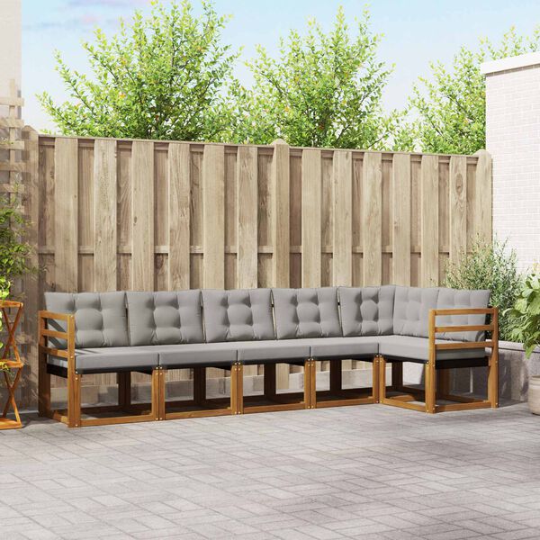 vidaXL Outdoor-Sofagarnitur mit Kissen 6 pcs Nat&uuml;rlich und Hellgrau