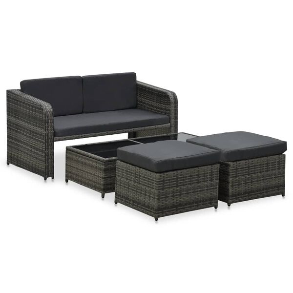 vidaXL 4-tlg. Garten-Lounge-Set mit Auflagen Poly Rattan Anthrazit