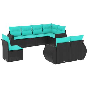 vidaXL 8-teiliges Gartensofa-Set mit Kissen, schwarzes Polyrattan