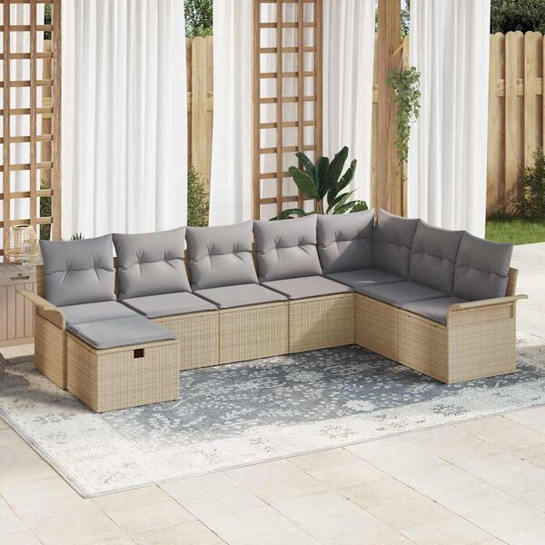 vidaXL Garten-Sofa-Set mit Kissen mit Speicher 8 pcs Beige Poly Rattan