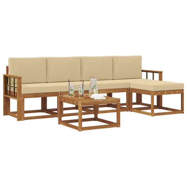 vidaXL Outdoor-Sofagarnitur 6 pcs Natur und Beige Massivholz Akazie