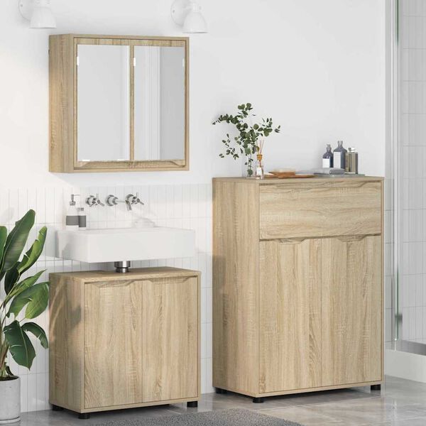 vidaXL Badezimmerm&ouml;bel-Set mit Regal 3 pcs Sonoma-Eiche Holzwerkstoff