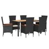 vidaXL 7-tlg. Garten-Essgruppe mit Kissen Schwarz Poly Rattan