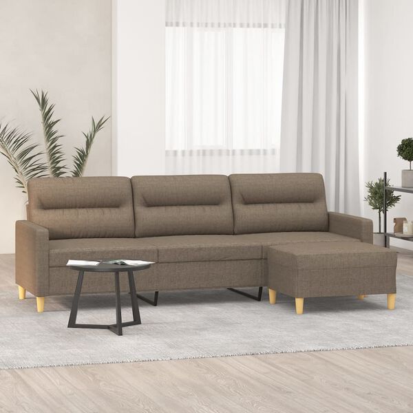 vidaXL 3-Sitzer-Sofa mit Hocker Taupe 210 cm Stoff