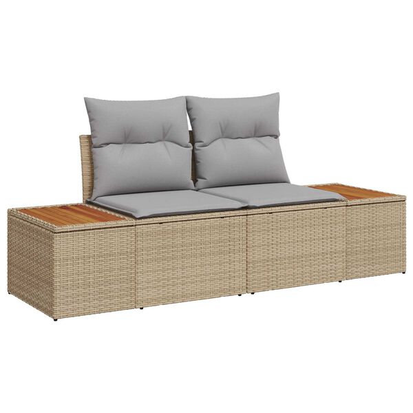 vidaXL Garten-Sofa-Set mit Kissen mit Speicher 5 pcs Beige Poly Rattan