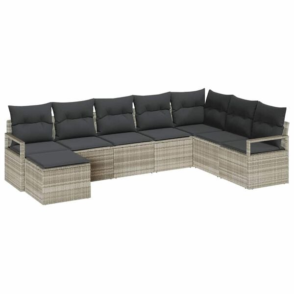 vidaXL Sofa Set mit Kissen mit Speicher 7 pcs Hellgrau Poly-Rattan