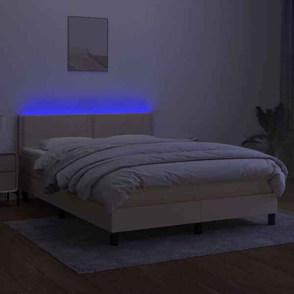vidaXL Boxspringbett mit Matratze & LED Creme 140x200 cm Stoff