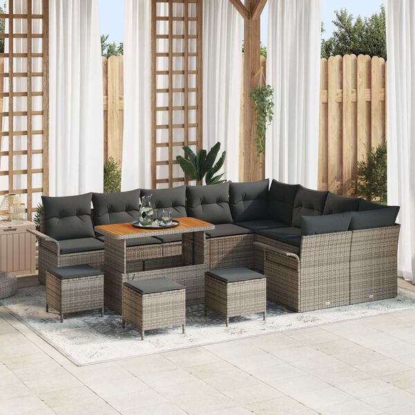 vidaXL Garten-Sofa-Set mit Kissen mit Speicher mit Kissen 13 pcs Grau
