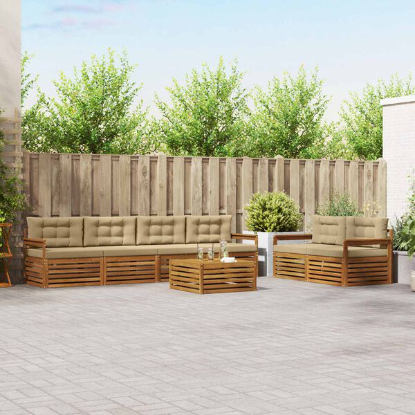 vidaXL Outdoor-Sofagarnitur mit Kissen 7 pcs Natur und Beige