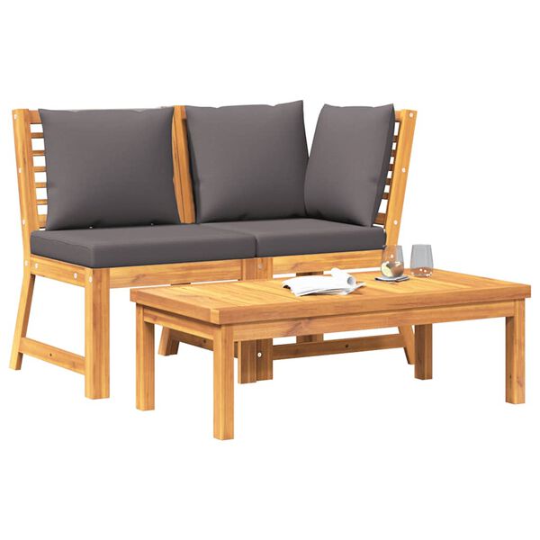 vidaXL 3-tlg. Garten-Lounge-Set mit Dunkelgrauem Kissen Akazienholz
