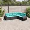 vidaXL 6-teiliges Gartensofa-Set mit Kissen, schwarzes Polyrattan