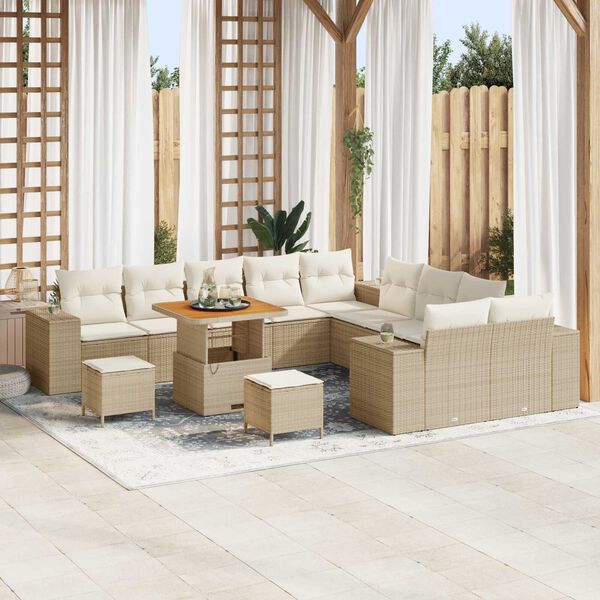 vidaXL Gartensofa-set mit Kissen 13 pcs Beige Poly-Rattan