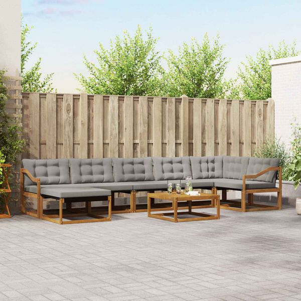 vidaXL Outdoor-Sofagarnitur mit Kissen 8 pcs Nat&uuml;rlich und Hellgrau