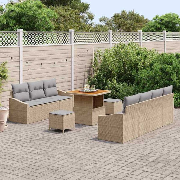 vidaXL Garten-Sofa-Set mit Kissen 10 pcs Beige und Hellgrau