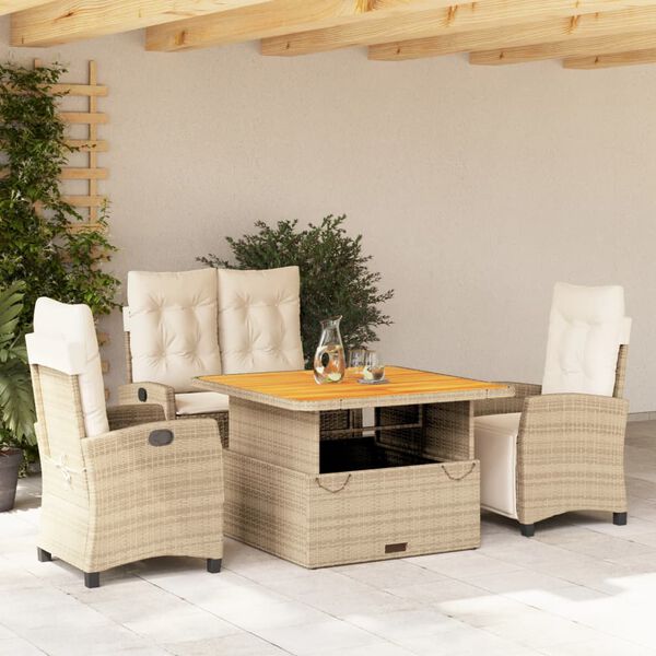 vidaXL 5-tlg. Garten-Essgruppe mit Kissen Beige Poly Rattan