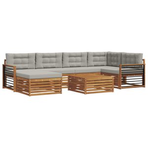 vidaXL Outdoor-Sofagarnitur mit Kissen 7 pcs Nat&uuml;rlich und Hellgrau