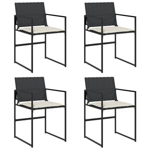 vidaXL Gartenst&uuml;hle mit Kissen 4 Stk. Schwarz Poly Rattan